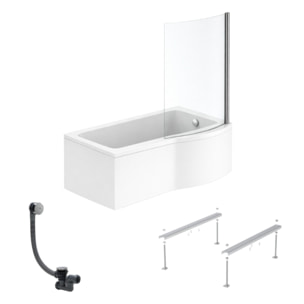 Pack baignoire bain douche 150 x 80 cm droite Connect Air + tablier + pare bain fixe  + pieds + vidage Chromé