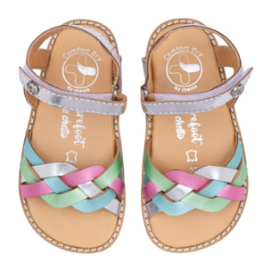 SANDALIA BAREFOOT PIEL CHETTO TRENZADA PLATA