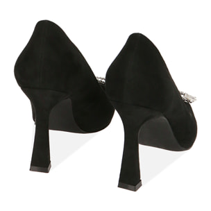 Décolleté gioiello nere in microfibra, tacco 9,5 cm