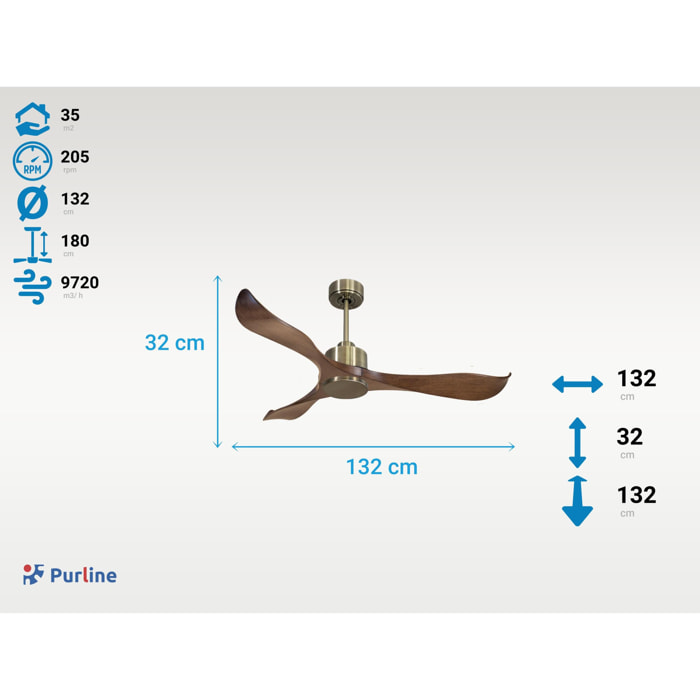 Ventilateur de plafond Réversible  Thermostat Wifi Moteur à courant continu Toits en pente Télécommande Adaptateur 2/3 Lames Hypersilence Mémoire