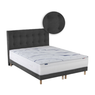 Ensemble matelas mémoire de forme ALTEA avec sommier et tête de lit, chenille bouclettes gris anthracite