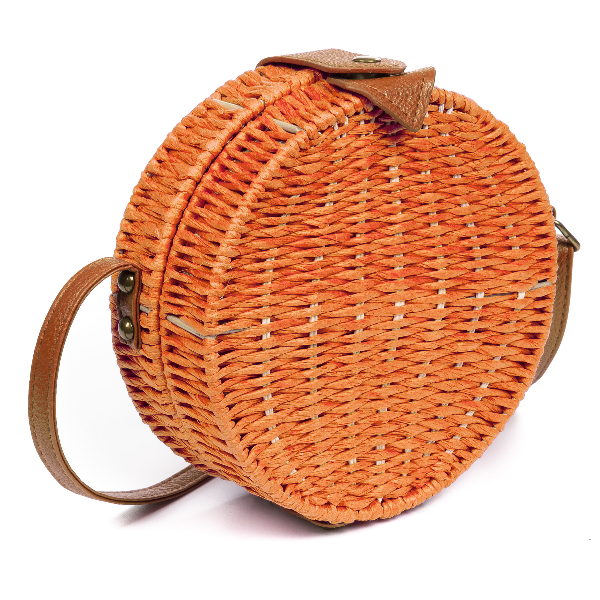 IRIA QUINTANA Borsa a tracolla da donna Cuneo. Tessuto Paglia Pelle Sintetica PU 18x4x18 Cm. Arancia