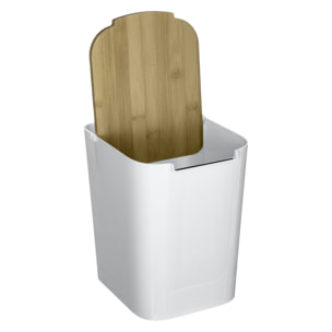 Papelera de baño con tapa de bambú Baltik 5L blanca