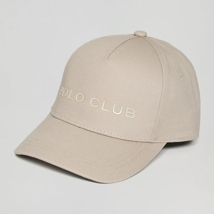 Cappellino beige con logo in gomma e print Polo Club