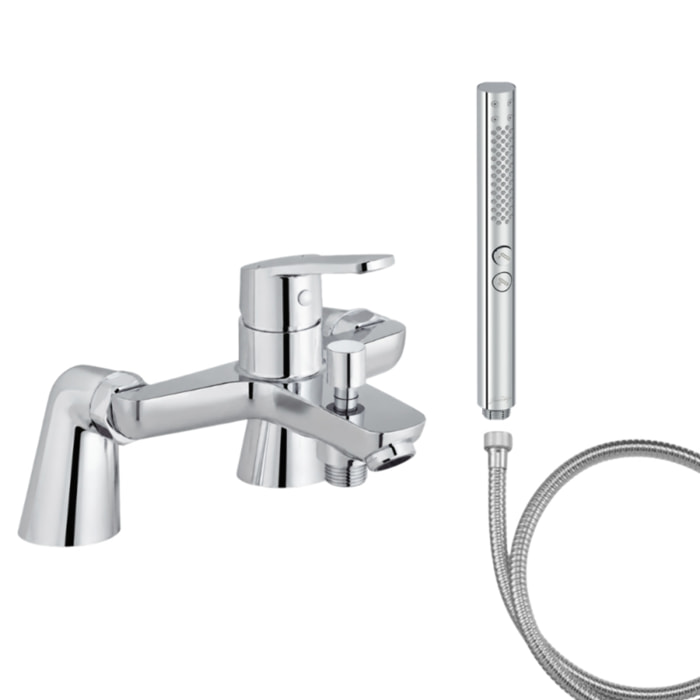 Mitigeur baignoire Aimé + pommeau de douche Shift+ rond + flexible de douche métal + colonnettes