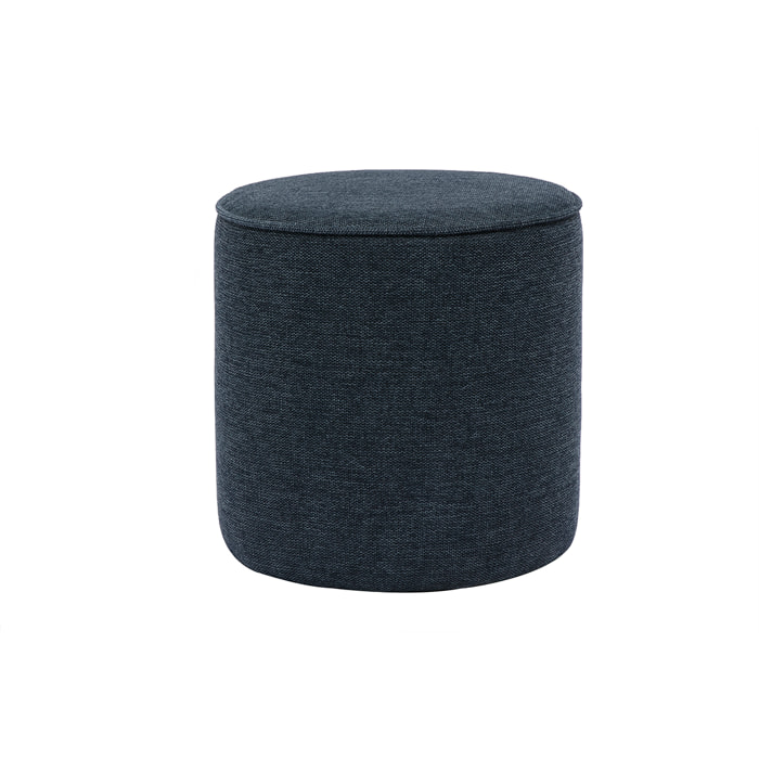 Pouf rond en tissu effet velours texturé bleu foncé D40 cm PAUL