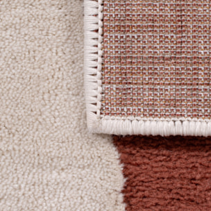 NELY - Tapis de salon à poils ras motif vague - Brun