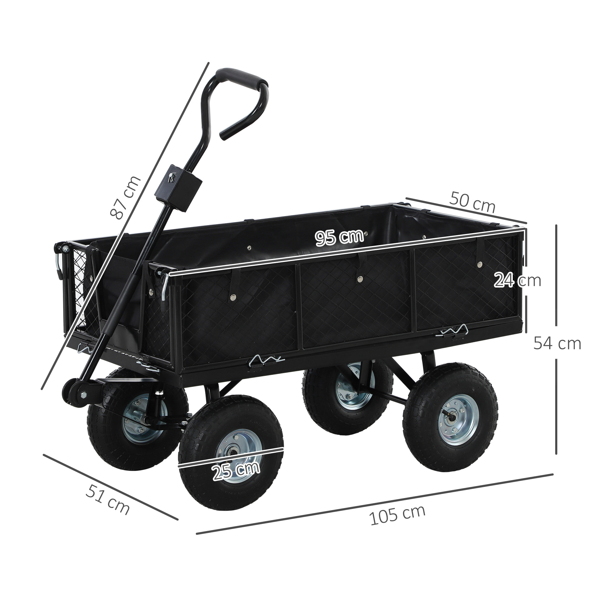 Carro Playa con Ruedas Grandes Carro de Jardín con Mango Giratorio Ajustable y Bolsa Impermeable Removible Carga 300 kg Carrito Transporte para Todo Terreno Campaña Compra Negro