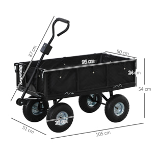 Carro Playa con Ruedas Grandes Carro de Jardín con Mango Giratorio Ajustable y Bolsa Impermeable Removible Carga 300 kg Carrito Transporte para Todo Terreno Campaña Compra Negro