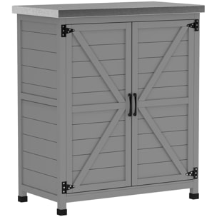 Armoire de jardin bois 2 portes étagère plateau rempotage acier galvanisé