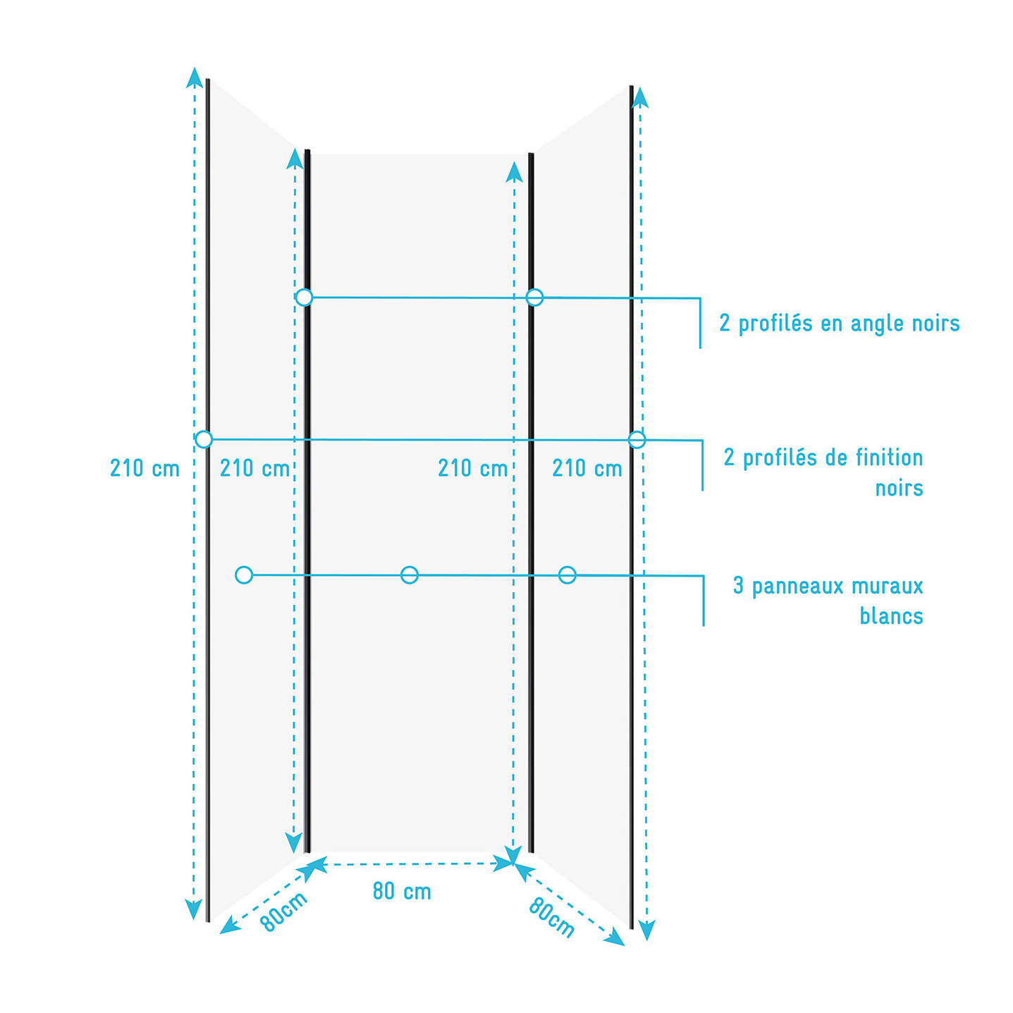 Pack de 3 Panneaux Muraux Aluminium Blanc 80x210 cm avec Profilés Noirs - WALL'IT