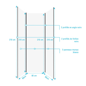 Pack de 3 Panneaux Muraux Aluminium Blanc 80x210 cm avec Profilés Noirs - WALL'IT