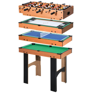 Mesa Multijuegos 4 en 1 Mesa de Juego para Niños +6 Años Futbolines para Niños Mesa de Billar Mesa de Ping-pong 87x43x73 cm Natural y Negro