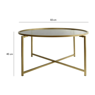 Tavolino da salotto Ecaterina, Tavolo basso da caffè, Portariviste per divano, Ripiano da soggiorno, 83x83h40 cm, Oro e Tortora
