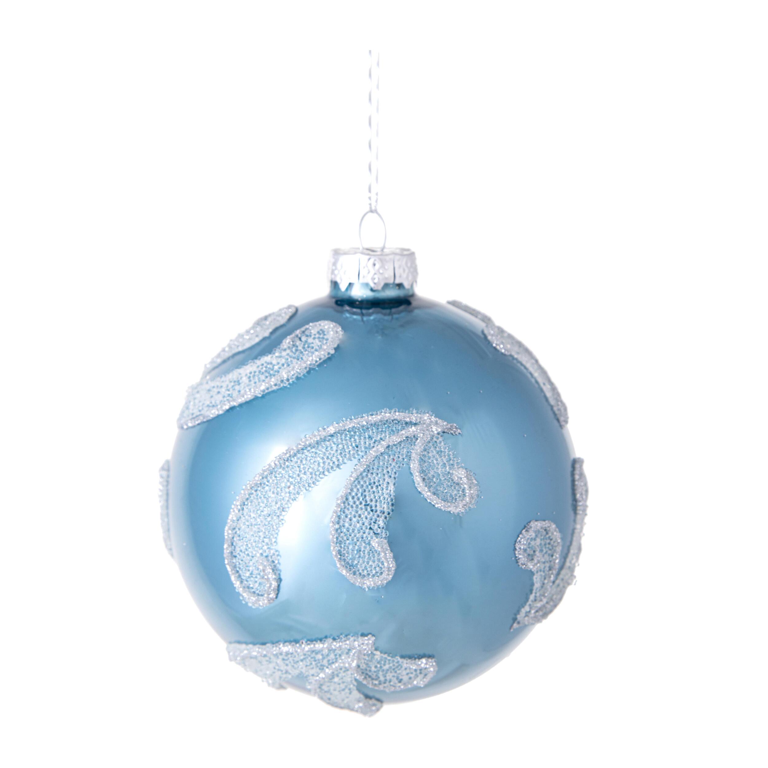 Sfera con Foglie - Pezzi 6 - Colore Blu - 8x8Hx8cm - Bianchi Dino