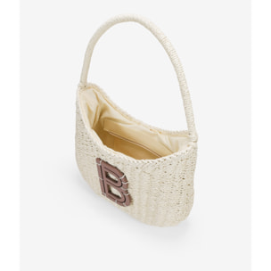 Bolso de hombro beige en rafia