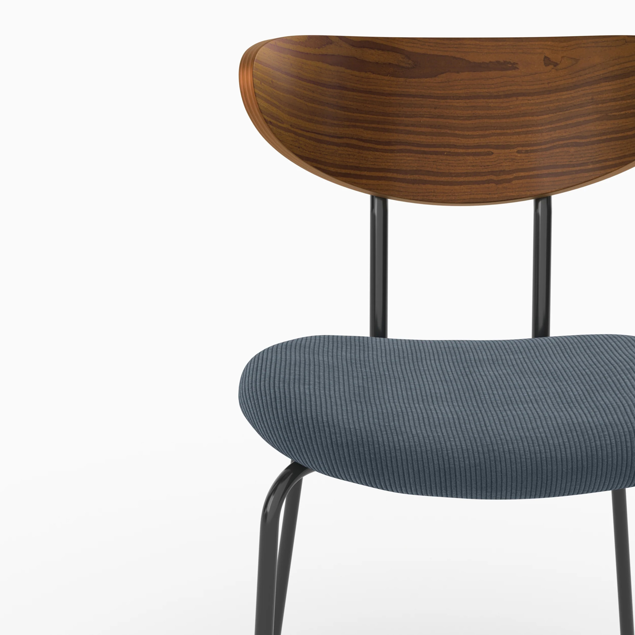 Lot de 2 chaises en velours côtelé bleu marine et dossier en bois - Jade