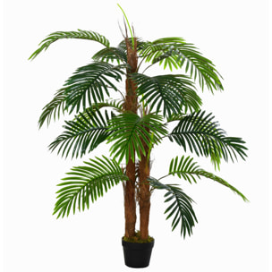 Outsunny Planta Artificial en Maceta Altura 120 cm Palma Falsa con 19 Hojas Realistas y 3 Troncos Palmera Tropical Decoración para Hogar Oficina y Exterior Verde