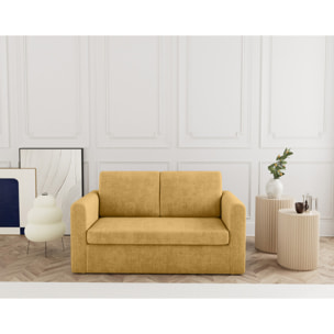 Marilia - Canapé 2 places convertible déplimousse en velours texturé - Jaune