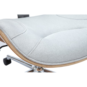 Chaise de bureau à roulettes design en tissu gris clair, bois clair et acier chromé YORKE