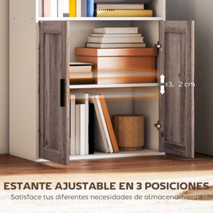 Estantería para Libros Estrecha, Librería con Puertas, Estantes Abiertos y Armario con Balda Ajustable, para Salón, Estudio, Oficina, 60x30x149,5 cm, Blanco y Marrón