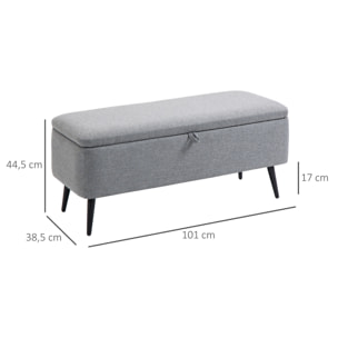 Banc coffre de rangement 2 en 1 dim. 102L x 40l x 39H cm piètement acier noir tissu gris