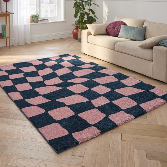 GROOVY - Tapis rétro coloré style seventies - Confortable et moelleux - Bleu