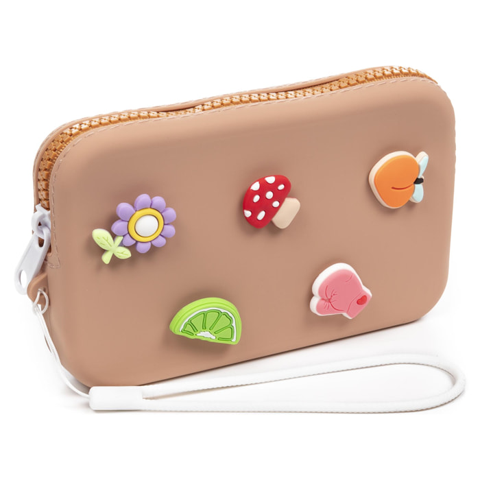 Borsa/borsetta Villaverla con manico, silicone e manico flessibile. Charms decorativi intercambiabili.