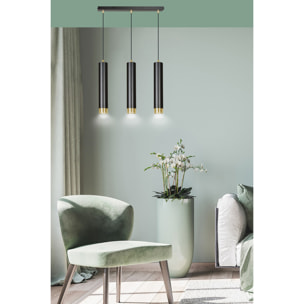 Lampada a sospensione KIBO in acciaio nero opaco e oro