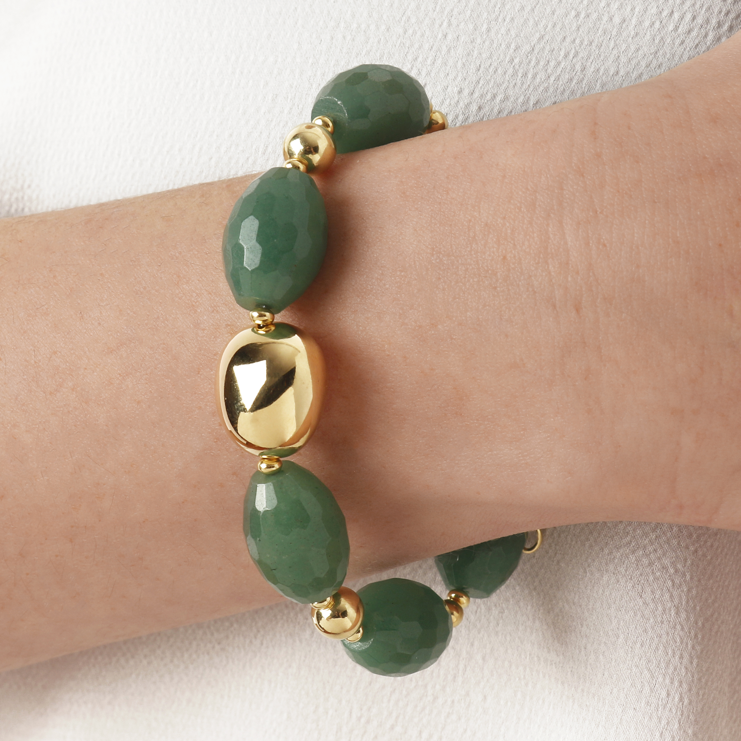 Bracciale in Argento 925 placcato Oro Giallo 18Kt con Avventurina Verde Sfaccettata