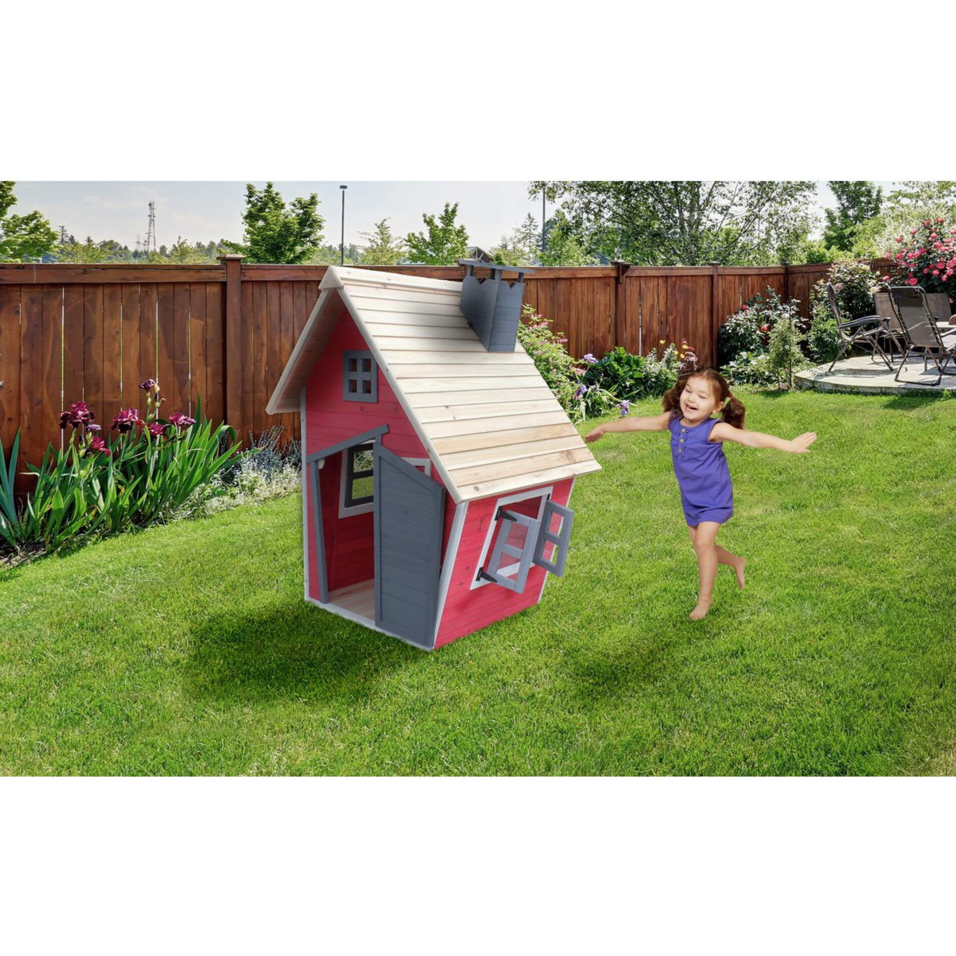 Maisonnette "Lilou" - 119.5 x 156 x 102 cm - Rouge/Gris