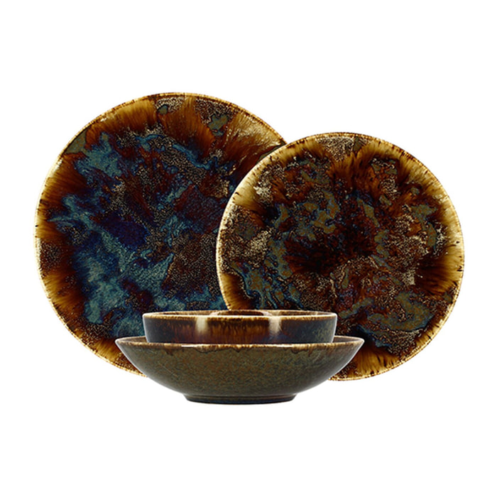 Service de table 48 pièces en porcelaine marron VOLCANO