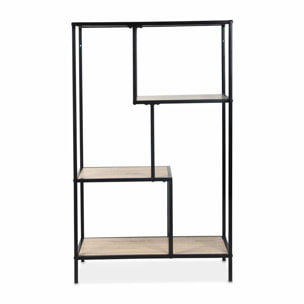 Etagère en métal noir et décor bois - Loft - bibliothèque 4 niveaux. L 69 x l 33 x H 113.5cm