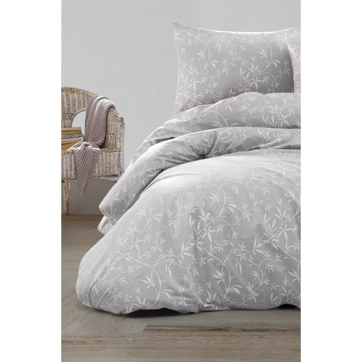 Housse de couette + taie(s) oreiller "Dante gris" 100% coton imprimé.