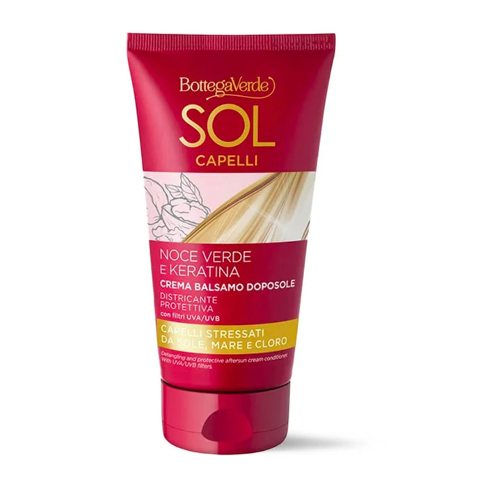 Sol Capelli - Noce verde e Keratina - Crema balsamo doposole - districante protettiva - con olio di Noce verde e Keratina - con filtro UVA/UVB - capelli stressati da sole, mare e cloro