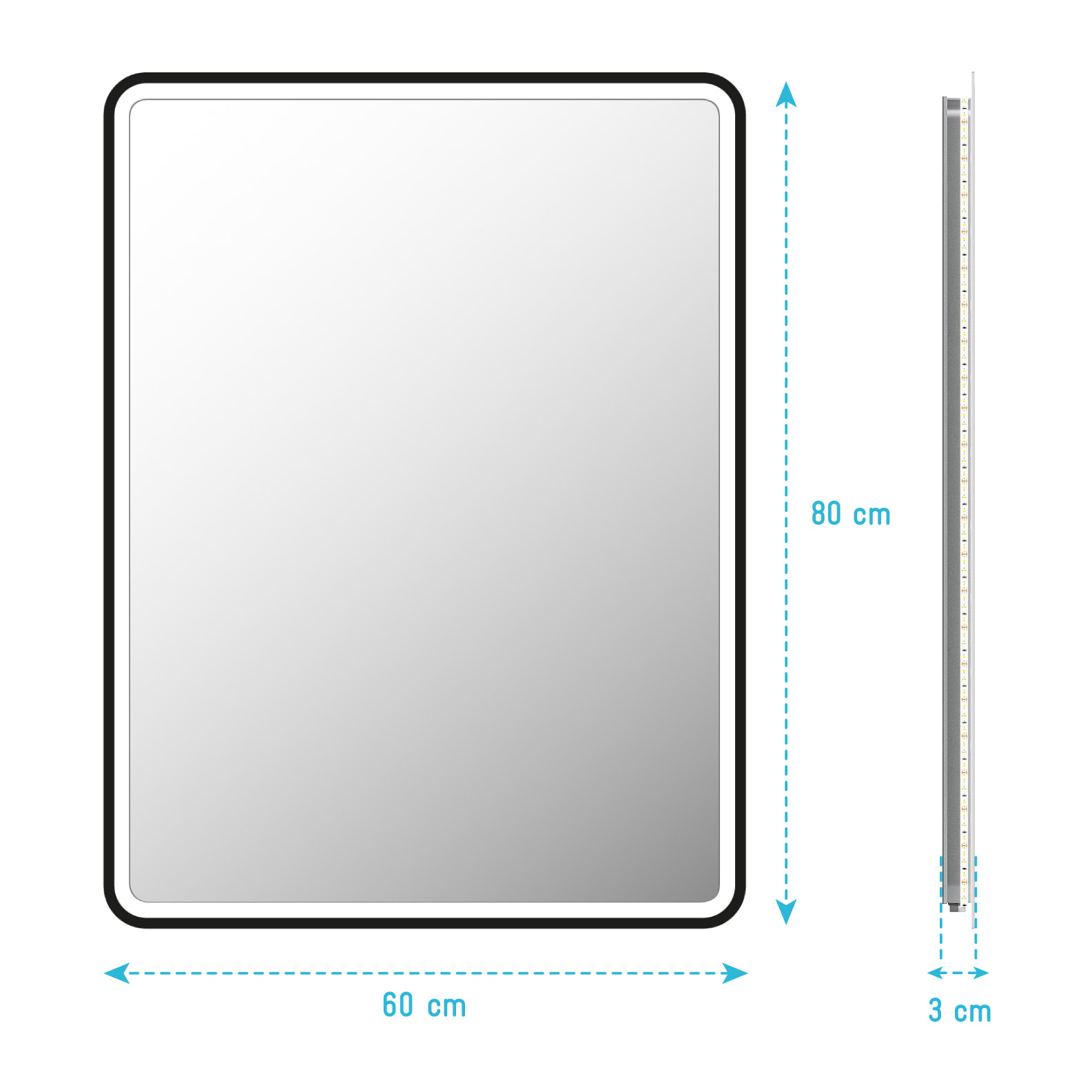 Miroir salle de bain avec eclairage LED et contour noir - 60x80cm - GO BLACK LED