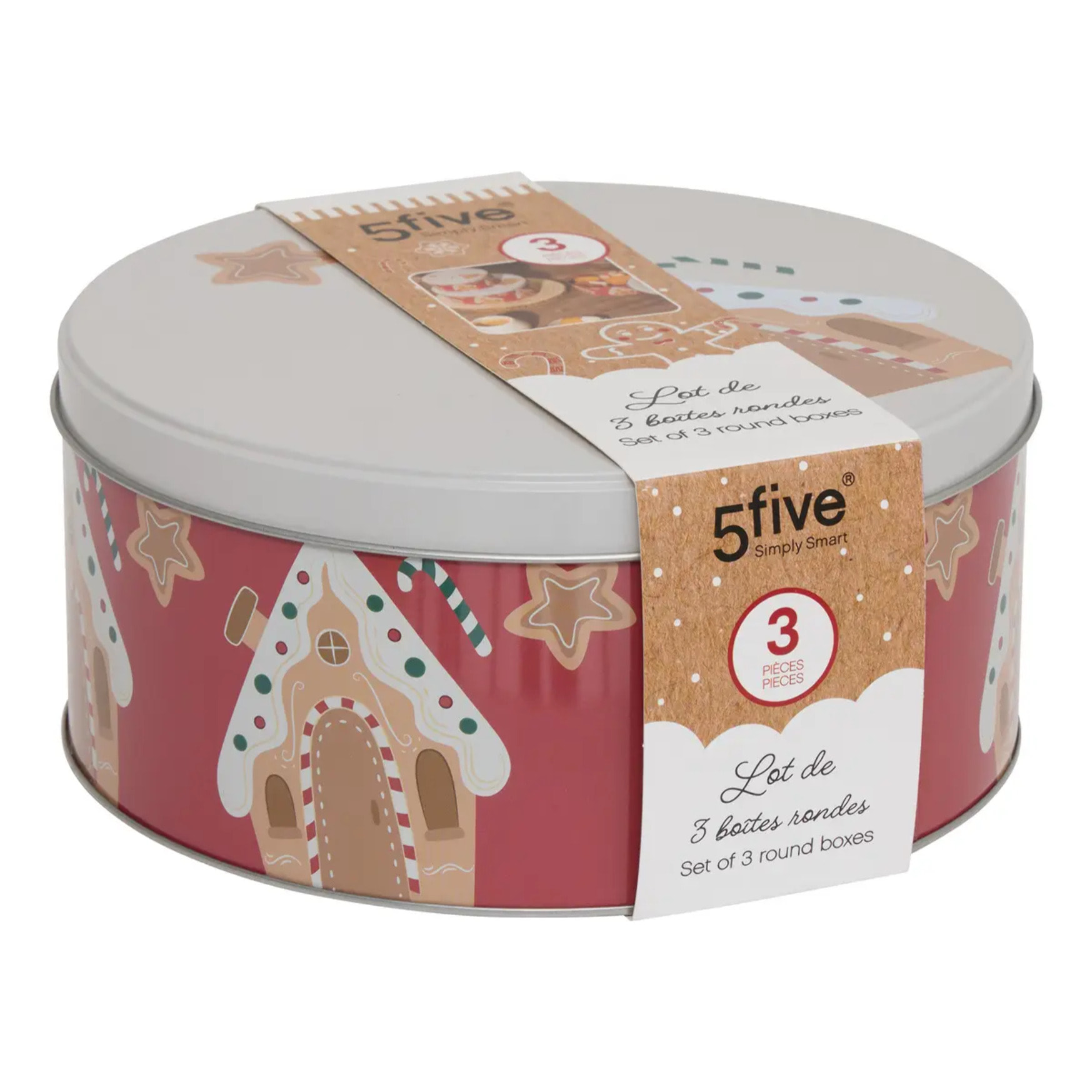 Boîte de conservation Noël 2,4L rond en métal