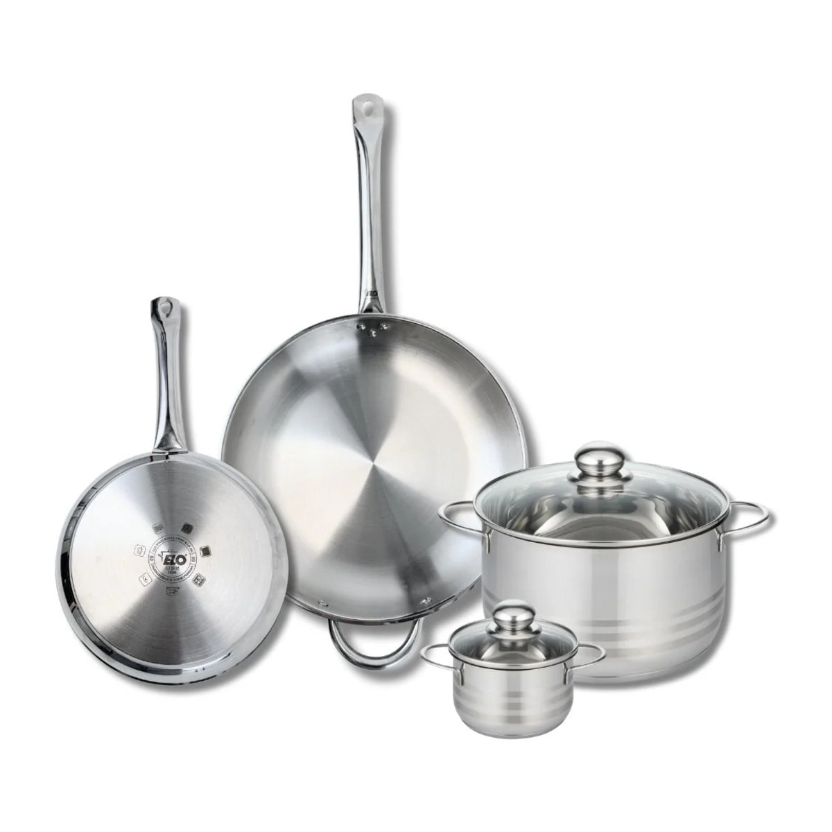 Ensemble de 2 Poêles de cuisson 24 et 32 cm et 2 faitouts 12 et 24 cm Elo Profi Brillant