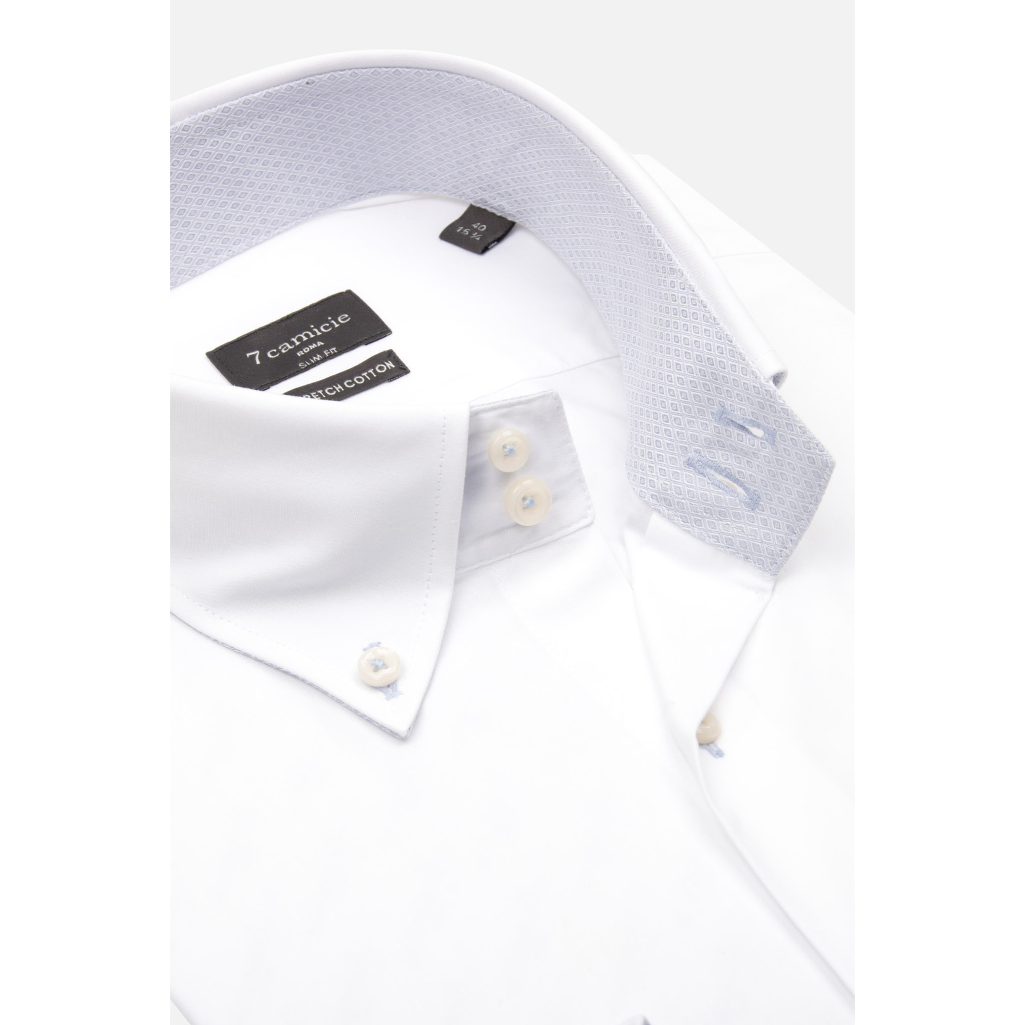 Camicia Uomo 2 Bottoni Button Down Slim Popeline Stretch Unito Bianco