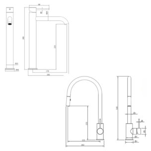 Aurum set mitigeur lavabo haut en acier inoxydable + mitigeur cuisine avec douchette extractible, or brossé (SATBA286BG)
