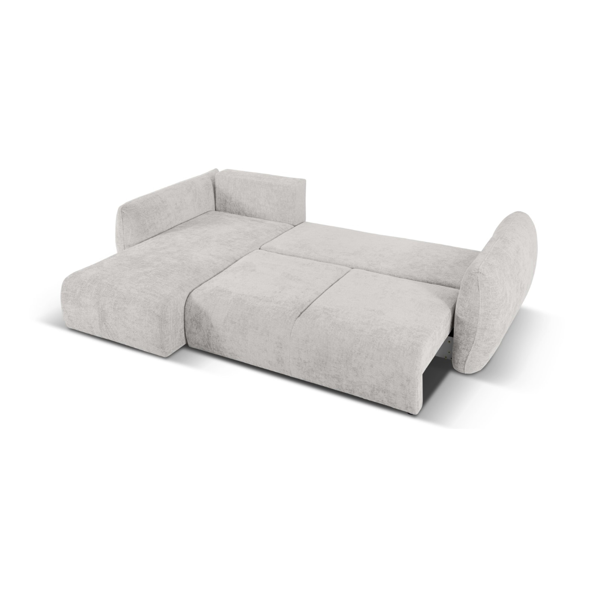 Canapé d'angle gauche convertible avec coffre de rangement "Matera" 4 places en chenille gris clair