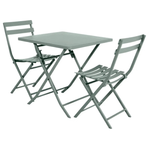 Table de jardin pliante carrée "Greensboro" vert olive 2 places en acier traité époxy