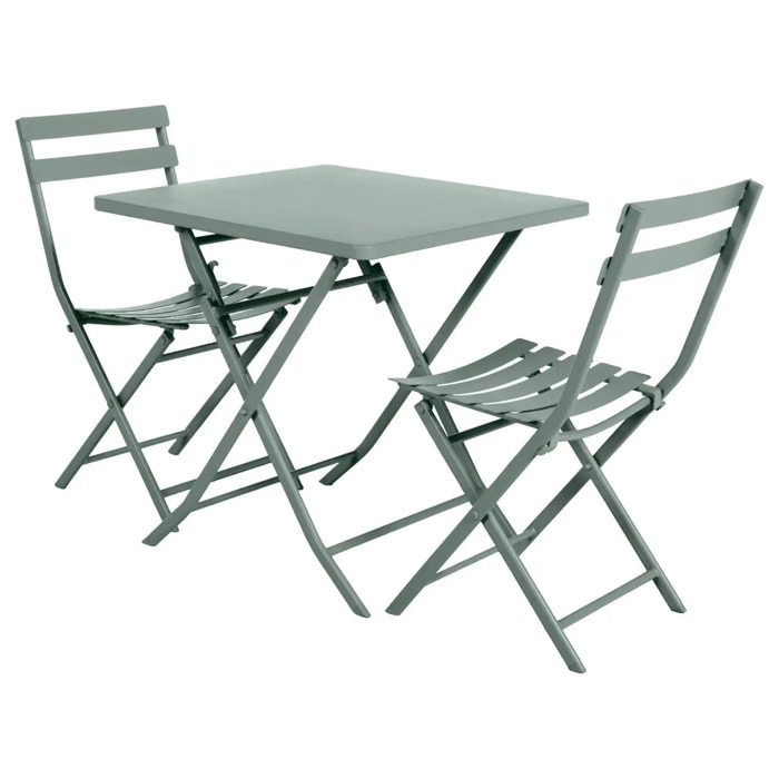 Table de jardin pliante carrée "Greensboro" vert olive 2 places en acier traité époxy