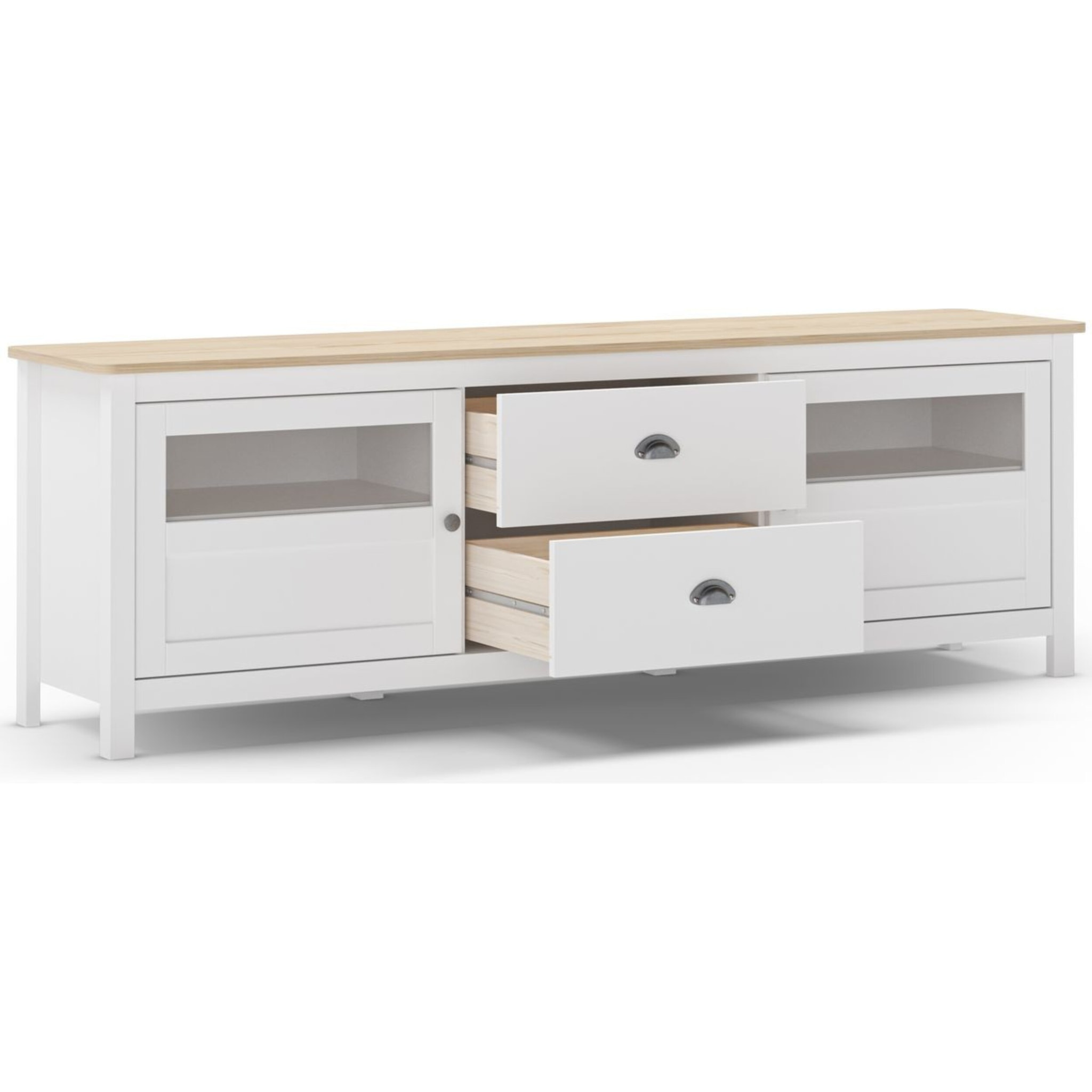 Meuble TV 2 portes 2 tiroirs en bois - MACHA