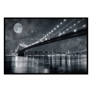 Affiche encadrée pont de New York nuit Affiche + cadre en métal - Noir
