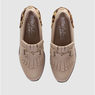 Zapatos de Piel - Beig - Tacón: 5 cm