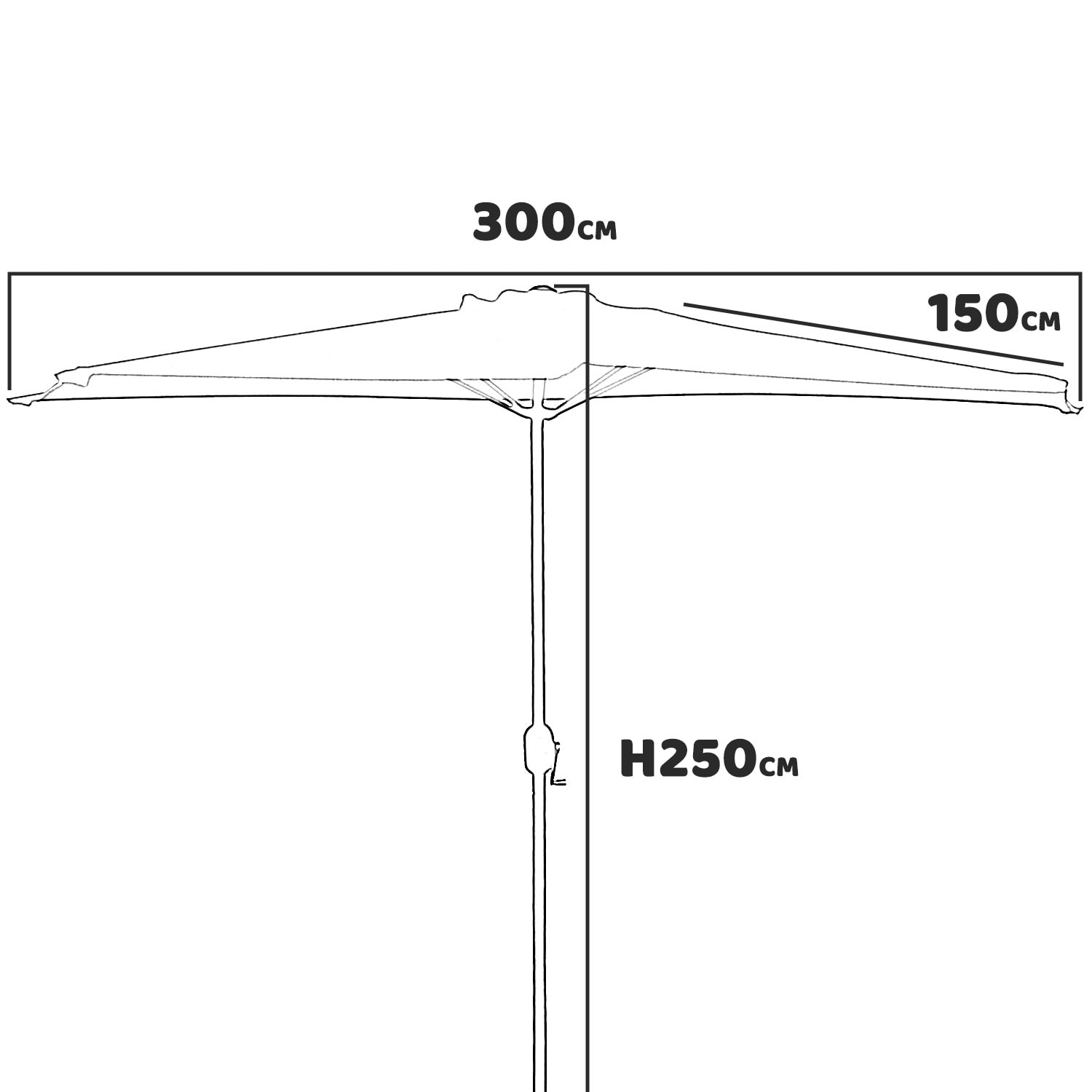 Mezza Luna - Ombrellone a mezza luna con palo centrale da Ø38 mm e telo in poliestere da 180gr/mq con airvent. Ombrellone da balcone o terrazzo rosso L300xP150xH250 cm