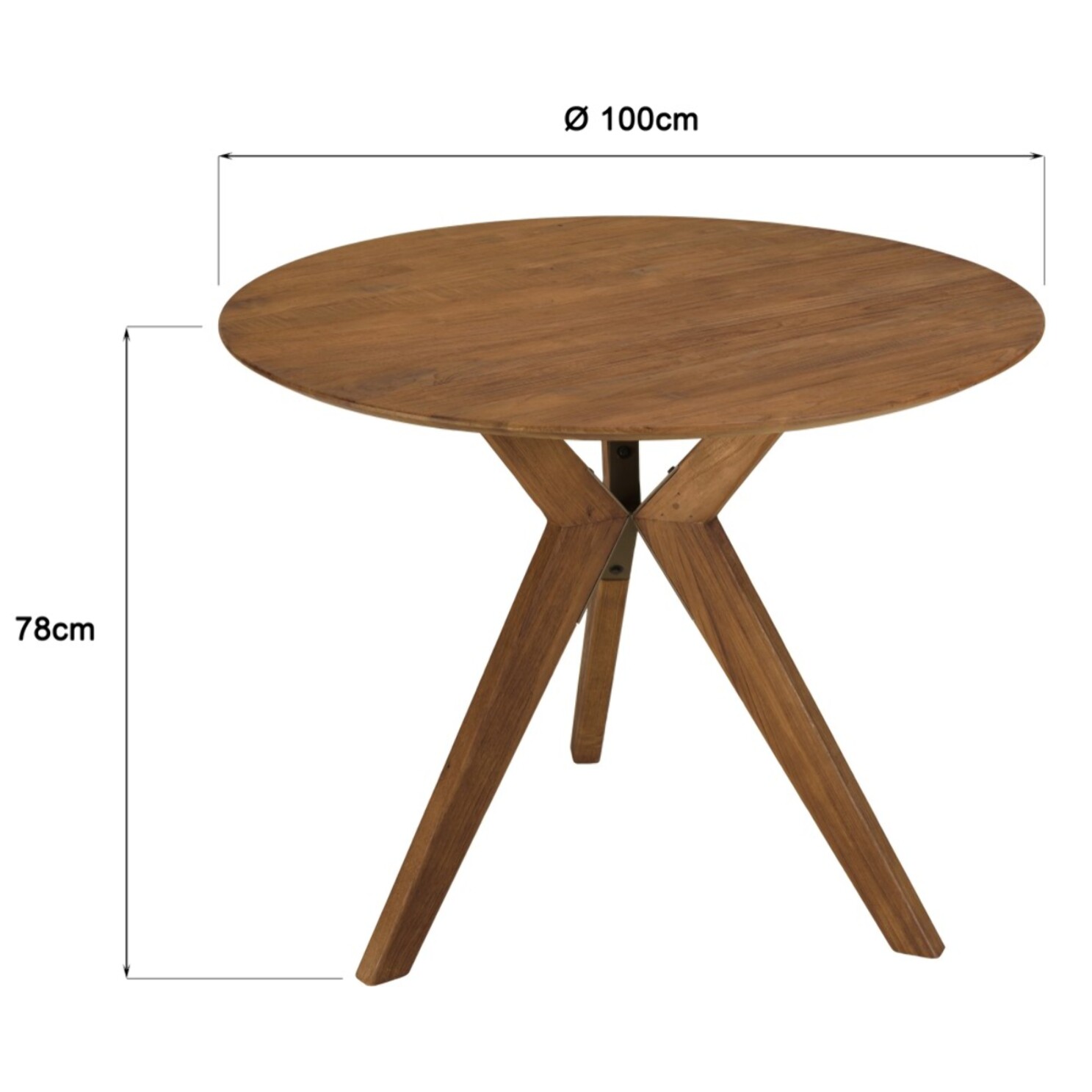 SIXTINE - Table à manger ronde en bois de teck recyclé D100cm