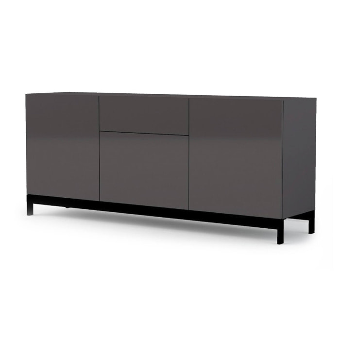 Credenza moderna a 3 ante e 1 cassetto, Made in Italy, Madia da cucina, Buffet di design da soggiorno, cm 170x40h47, colore Antracite lucido