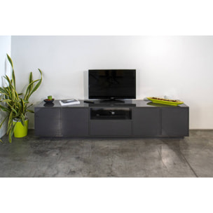 Mobile porta TV Oreste, Credenza bassa da soggiorno, Base porta TV, 100% Made in Italy, cm 220x41h46, Antracite lucido